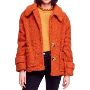 Free People So Soft Cozy Teddy Bear Peacoat  Fuzzy jacket coat Size Medium - Picture 1 of 5