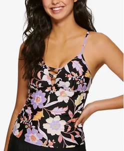 HULA HONEY Juniors Tropical Criss Cross Front Tankini Top sz XS X-Small Swimwear - Picture 1 of 2