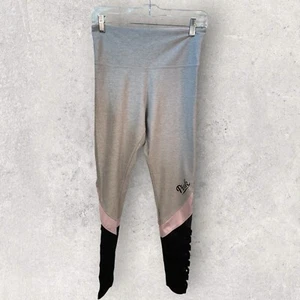 Pink Victoria Secret Ultimate Leggings Medium Grey Pink Black Mesh Stretch - Picture 1 of 10