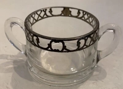 Vintage Heisey Open Sugar Bowl Silver Overlay Clear Glass Foto 1 de 3