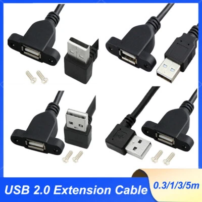 USB 2.0 Extension Cable A Male- A Female With Base Right Angle Lead 0.3/1/3/5m - Image 1 of 4