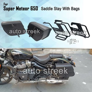 Fit For Royal Enfield Super Meteor 650 Black Bags With Saddle Stay Mounting - Picture 1 of 8