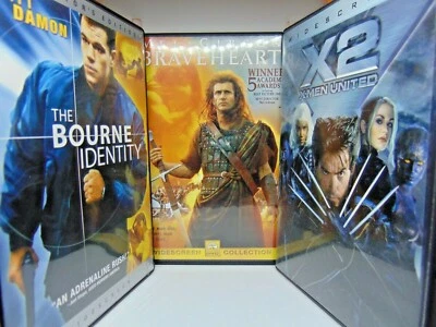 Action DVD Movie Bundle (3 DVD's Total) Bourne Identity, Braveheart, X2 X-Men... - Image 1 of 4