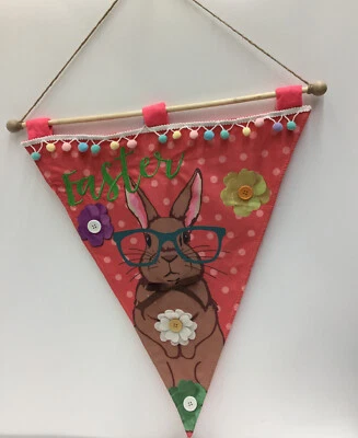 Colgante Banner Fieltro Conejito de Pascua - Feliz Pascua Decoración de Pared 21X24 Pulgadas Foto 1 de 2
