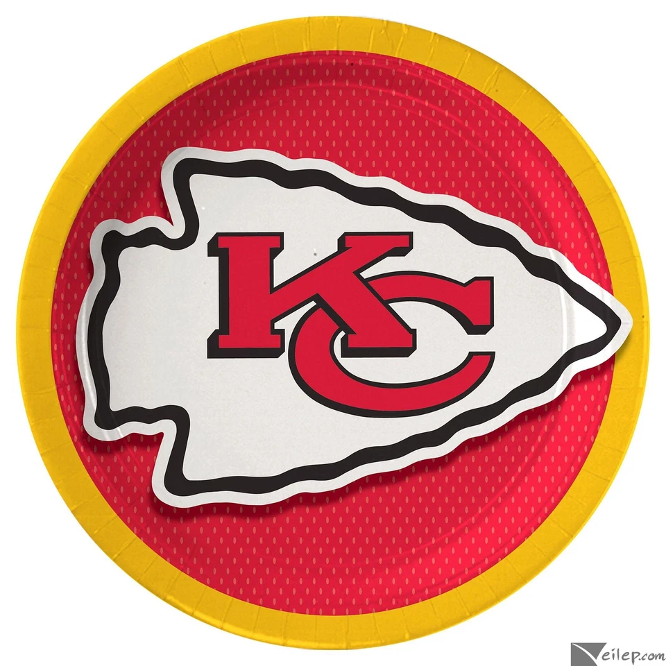 amscan Kansas City Chiefs Football 9" Round Paper Dinner Plates, 8 CT, Red Ye... - Image 1 of 1
