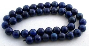 10mm Round Lapis Lazuli AAA Beads NO DYE Vintage 1980's Hong Kong 15 Inch Strand - Picture 1 of 2