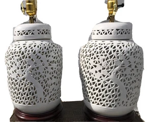 Blanc De Chine Cherry Blossom Lamps PAIR Palm Beach Chinoiserie Chic💕 - Picture 1 of 9