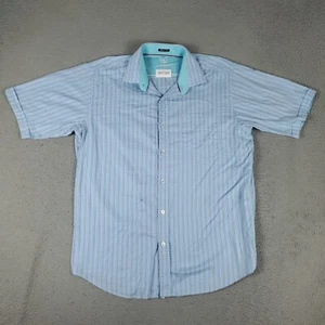 Bugatchi Shirt Mens Medium Blue Plaid Classic Fit Casual Button Up Short Sleeve - Picture 1 of 7