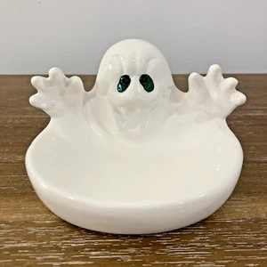 HALLOWEEN Ghost Cerámica Caramelo Tratazón Esponja Plato Cocina Baño Decoración Usado En Excelente Condición - Imagen 1 de 7