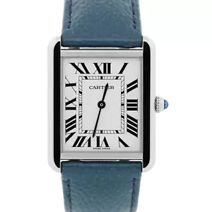 MINT PAPERS Cartier Tank Solo Large Steel SILVER Quartz Leather 3169 / W5200003 - Picture 1 of 7