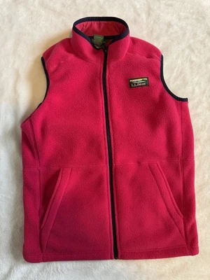 LL BEAN Big Girls Large 14-16 Bright Pink Fleece Vest With Navy Trim Excellent - Image 1 of 4