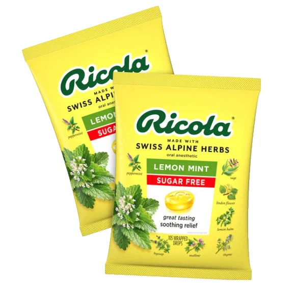 Gotas de menta de limón sin azúcar Ricola - 210 pastillas para aliviar la garganta diarias Foto 1 de 4