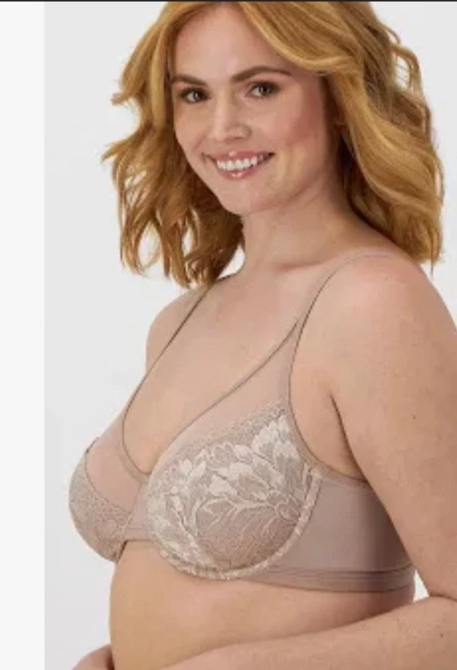 Bali DF3386 One Smooth U Lace Minimizer Underwire Bra 38DDD 38D Taupe