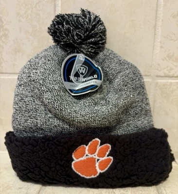 Top of The World Women's Black Clemson Tigers Snug Cuffed Knit Hat with Pom - Image 1 of 3