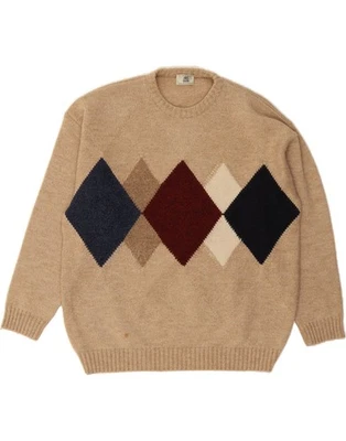 ALBA MODA Herren Rundhals Pullover Pulli XL Beige Argyle/Diamant Wolle DA82 - Bild 1 von 4