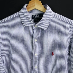 Polo Ralph Lauren 100% Linen Button Shirt Size M Striped Mens Long Sleeve - Picture 1 of 10