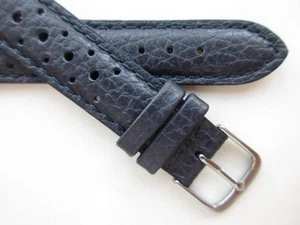 Midnight Blue leather RALLY Perforated Sport 17 MM watch band strap - Picture 1 of 5