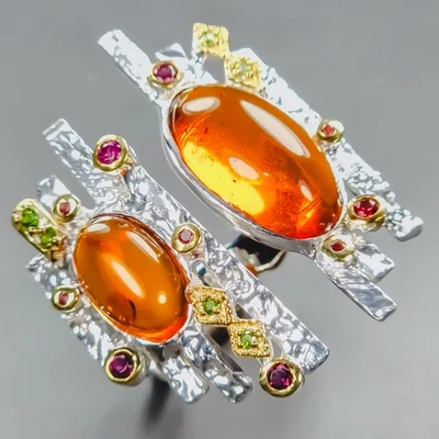 Anillo ámbar natural hecho a mano de plata de ley 925 talla 11/R439238 Foto 1 de 4