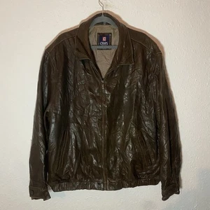 Ralph Lauren Chaps Vintage Men’s Brown Leather Jacket, Checkered Lining Size XXL - Picture 1 of 5