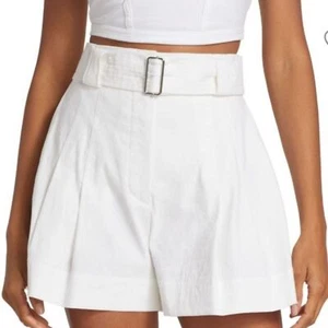 ALC Miles Belted Linen Blend Cream High Waist Pleated Shorts Size 2 NwT. - Picture 1 of 12