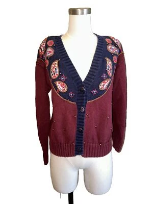 Cárdigan Suéter De Colección Huntington Ridge Paisley Bordado Con Botones M Abuela Foto 1 de 4