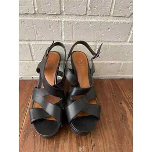 GB Gianni Bini Black Leather Strappy Wedge Heel ~Size7-7.5 - Picture 1 of 11