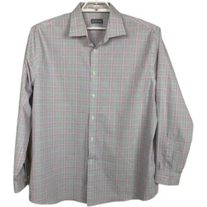 Michael Kors Airsoft Stretch Men's sz 18 34/35 Pink Gray Plaid Long Sleeve Shirt - Picture 1 of 8