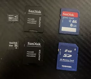 SanDisk 32gb microSDHC Memory Card, Sony 16gb MicroSDHC, SanDisk SDHC 8gb. - Picture 1 of 1