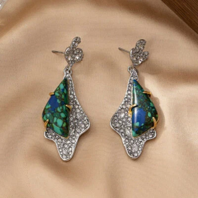 White Gold Plated CZ Turquoise Flower Stud Earrings - Image 1 of 4