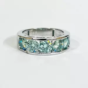 3.50 KT Blu Creato IN Laboratorio Diamante Anello IN Placcato Oro Bianco - Foto 1 di 6