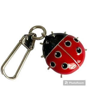 Red Ladybug Keychain Zipper Pull Purse Enamel Charm Backpack Silver Plated - Picture 1 of 9