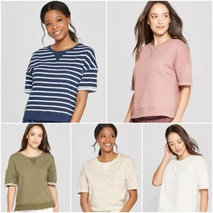 Women's Brushed Fleece Short Sleeve Lounge Sweatshirt - Stars Above - NWT - Picture 1 of 16