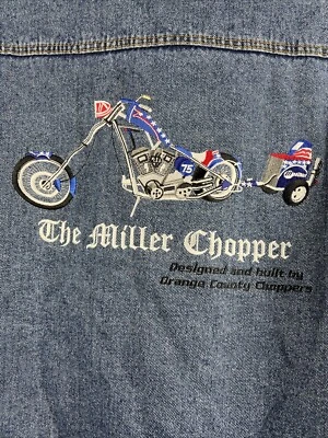 Port Authority Mens Jean Trucker Jacket XL Chopper American Button Up Denim Flag - Image 1 of 4