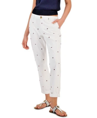 Tommy Hilfiger Women's Hampton Heart Flag Chino Ankle Fit Pants White 10 - Image 1 of 4