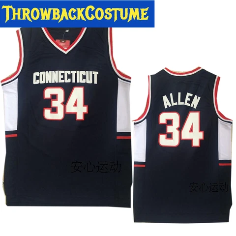 Customize Throwback Ray Allen #34 Connecticut Retro Basketball Jersey Stitched Cover