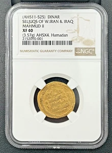 AH511-525 SELJUQS OF IRAQ MAHMUD II GOLD DINAR NGC XF 40, AH5X4 HAMADAN - Picture 1 of 5