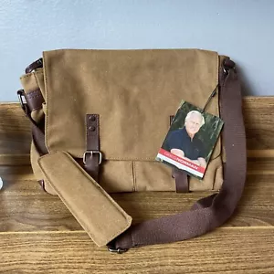 Greg Norman Refined Traveler Waxed Canvas Crossbody Messenger Bag Brown - Picture 1 of 6