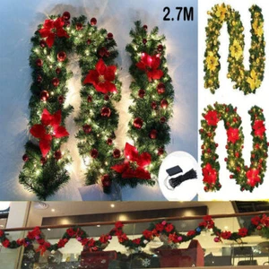 9ft Christmas Garland With Light LED For Staircase Fireplace Door Decor Wreath - Picture 1 of 21