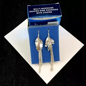 BEAUTIFUL AVON MULTI MARQUISE SHAPED DISK EARRINGS WITH CHAINS NOS WITH BOX - Picture 1 of 5