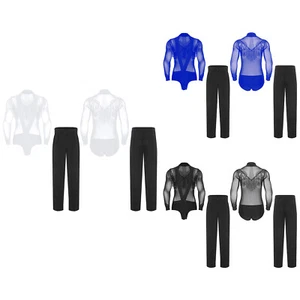 Tuta uomo body outfit set rete tango palco chacha pratica rumba costume - Foto 1 di 21