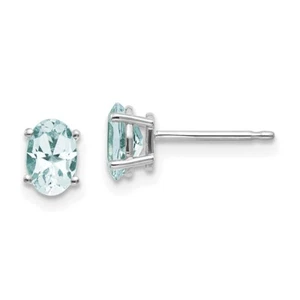 14k White Gold 6x4 Oval March/Aquamarine Post Earrings - Picture 1 of 3