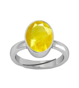 Anillo enchapado en plata con piedras preciosas Pukhraj de zafiro amarillo de 7,25 Ratti de 6,00 quilates - Imagen 1 de 4