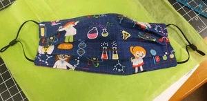 Face mask Reusable Mouth Cover science girls lab print in blue. - Picture 1 of 3