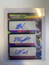 Eric Gray Deuce Vaughn Chris Rodriguez TRIPLE AUTO 2023 Leaf Vivid /5