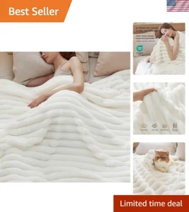 King Size Super Soft Fleece Blanket - Luxurious Wider Striped Throw, 108x90 - Picture 1 of 9