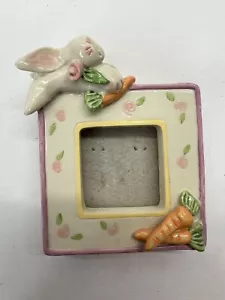 Vintage Ceramic Bunny Rabbit With Carrots Picture Frame 3” Fits 1.5” Photo - Picture 1 of 6