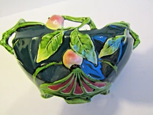 ANTIKE KONTINENTALE MAJOLIKA JARDINIERE - FRÜCHTE UND BLÄTTER ATEMBERAUBENDE FARBEN - Bild 1 von 10