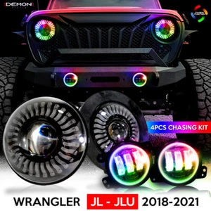 LED Demon Halo Headlights Fog Lights for Jeep Wrangler JL JLU Wrangler Gladiator - Picture 1 of 17