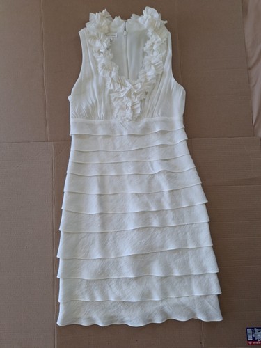 London Times Off White abito scintillante a strati con volant taglia 10