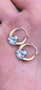 9ct gold childs teddy hoop earrings - Picture 1 of 4